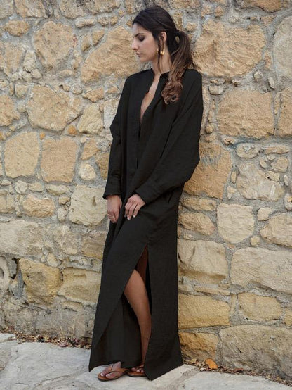 V-neck Long Sleeves Split-side Maxi Dress