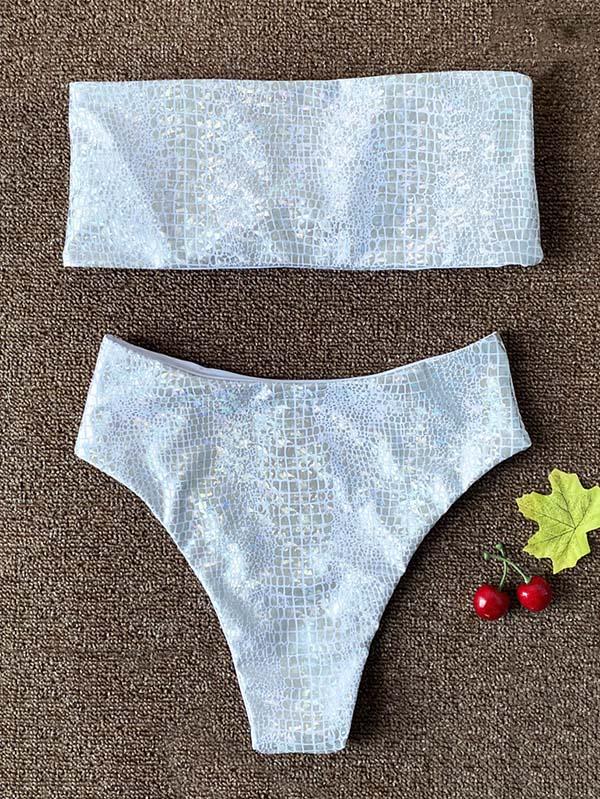 Strapless Snake Pattern Split Type Bikini Swimsuit