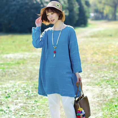 Cotton Vintage Loose Long Sleeve Plus Size Blouse