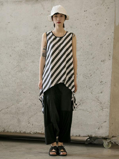 Asymmetric Striped High-low Sleeveless Vest