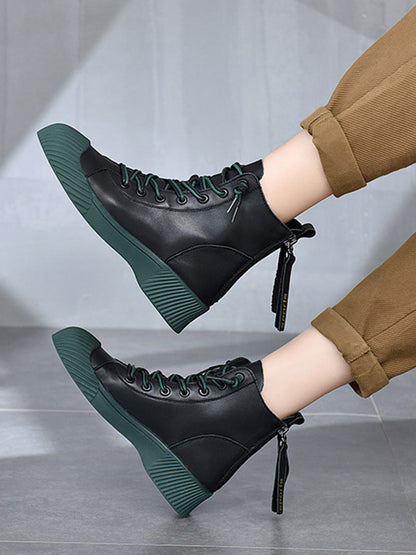 Vintage Cow Leather Zipper Martin Boots