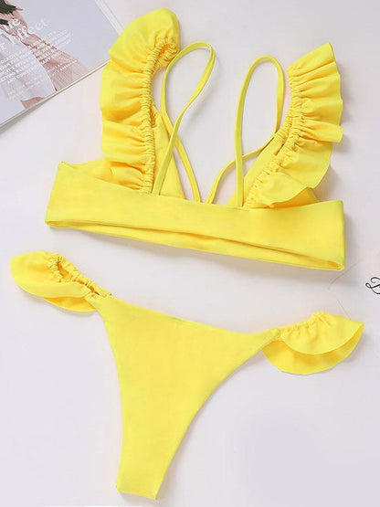 Plain Ruffled Bikini Swimsuit