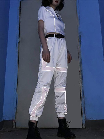 Belted Two Tone Casual Cargo Pants