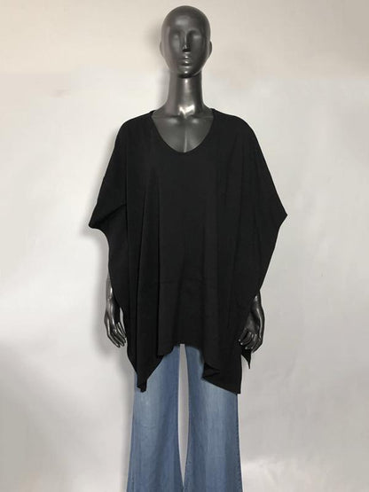 Loose V-neck Split-joint Batwing Sleeves T-shirt