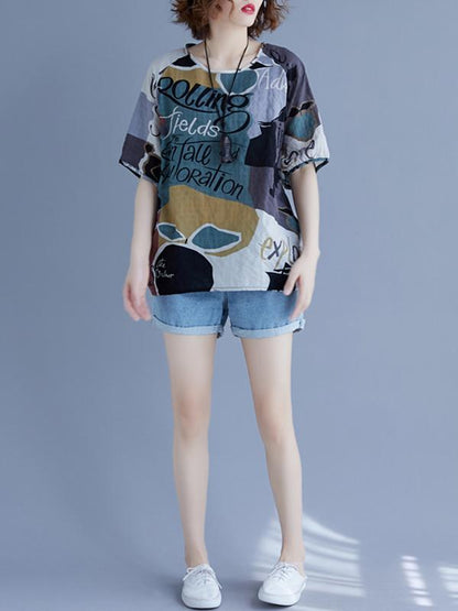 Vintage Printed Letter Round-neck T-Shirt