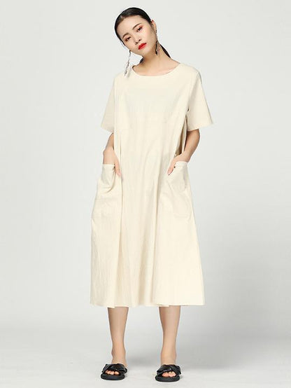 Simple Solid Split-joint Round-neck Dress