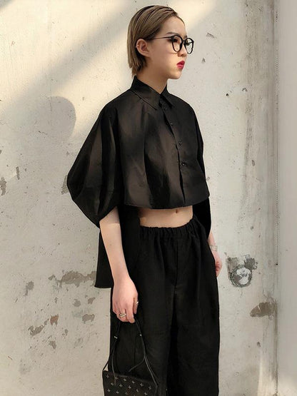 Solid Cropped Half-short Shirt