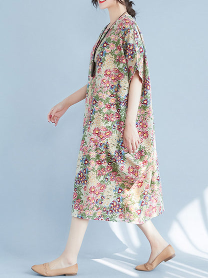 Original Floral Round-Neck Midi Dress