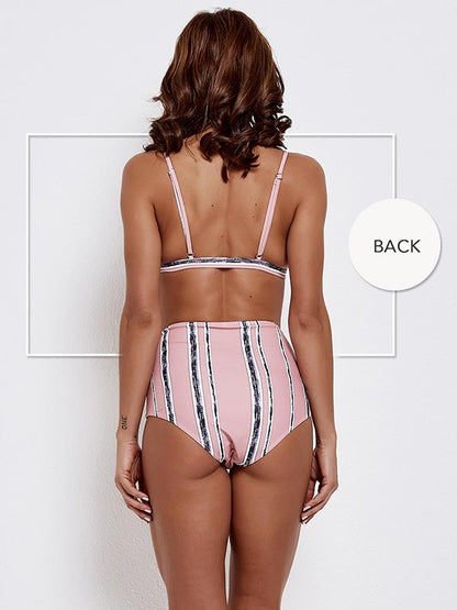 High Waisted Striped Bikinis Swimwear
