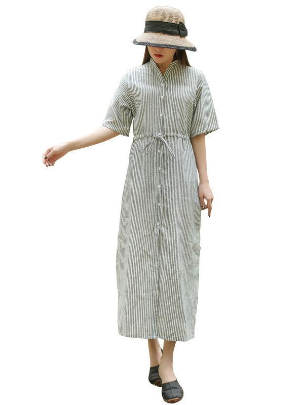 Artistic Retro Striped Shirt Dress