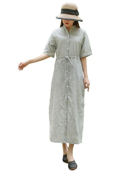 Artistic Retro Striped Shirt Dress