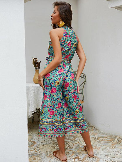 Vacation Printed Bandage Jumpsuits