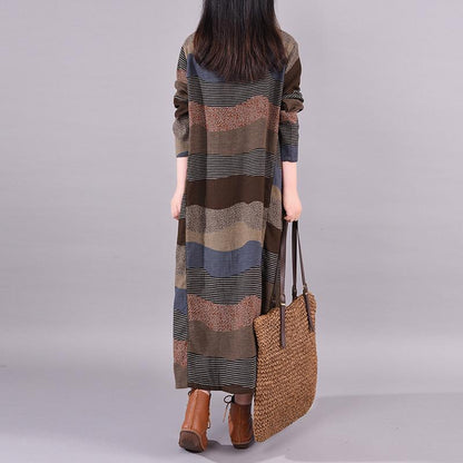 Buykud Wavy Colorful Stripes Retro Elegant Loose Dress