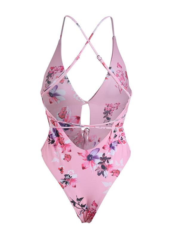 Printed Lace-Up One-Piece Swimsuit