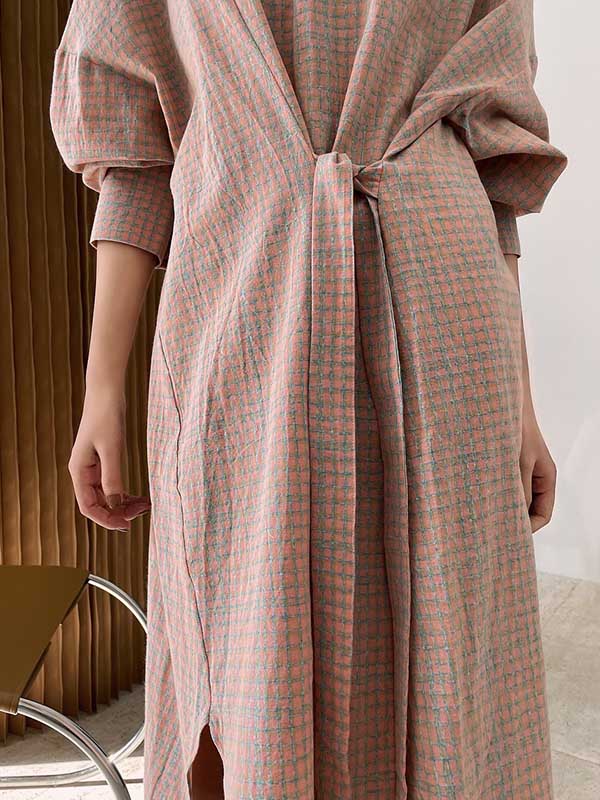 Urban Asymmetric Plaid Round-Neck Batwing Sleeve Shirt Dress