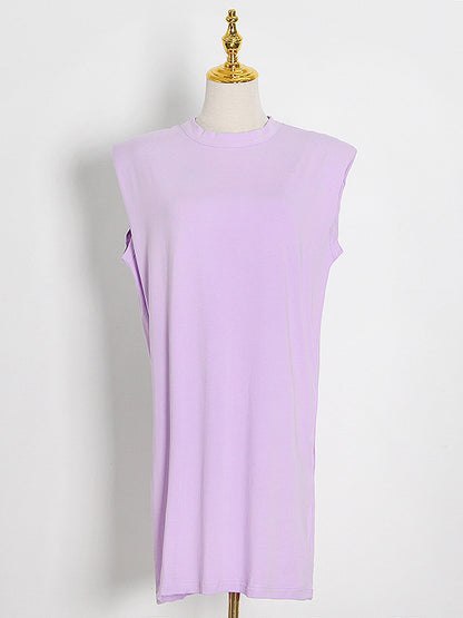 Original Solid Color Round-Neck Cap Sleeve Mini Dress