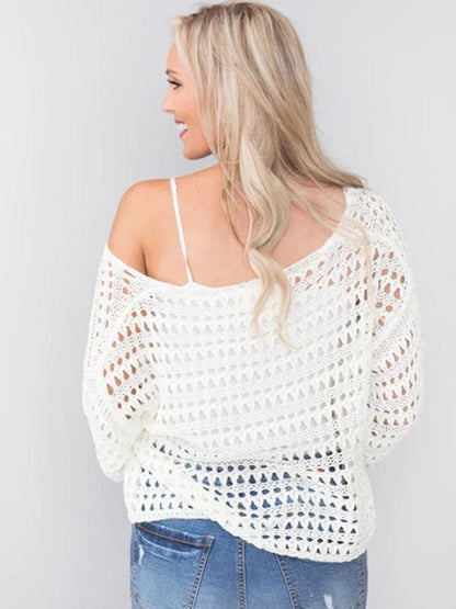 White Long Sleeve Hollow Blouses&Shirts Tops