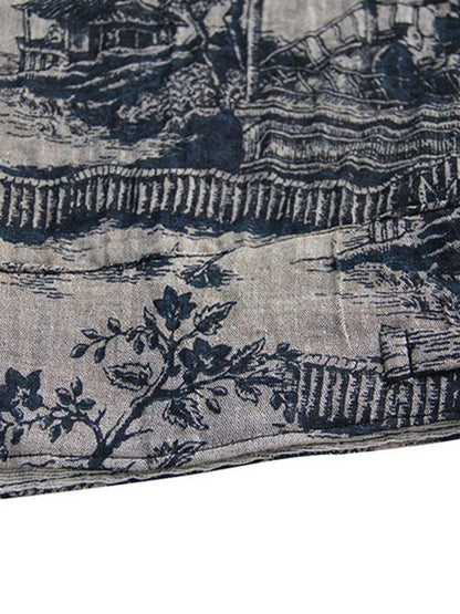 Vintage Elasticity Waist Ink Painting Printed Ninth Pants