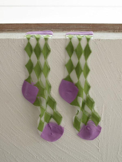 Colorful Cube Netting Split-Joint Tube Socks