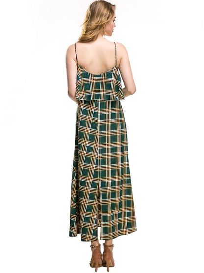 Printed Falbala Spaghetti-neck Maxi Dress