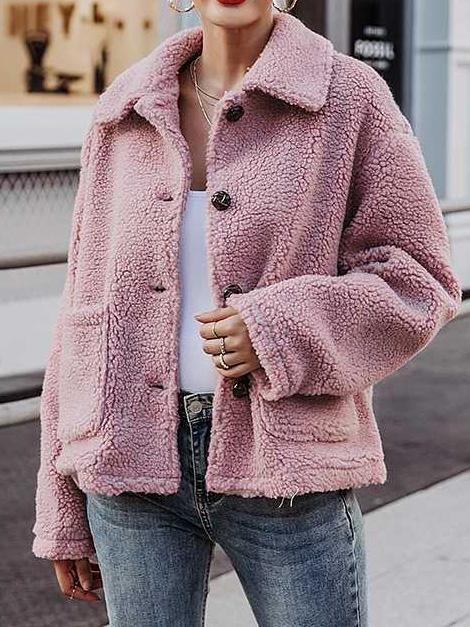 Solid Faux fur Lapel Outwears