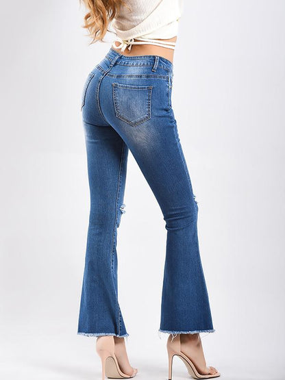 Ripped Bell-bottom Jean Pants