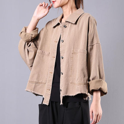 Buykud Casual Pure Color Burr Denim Jacket