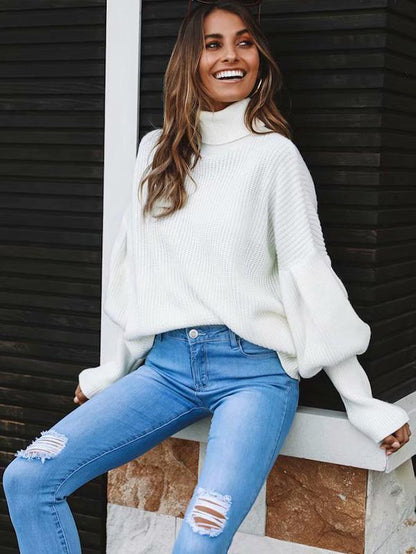 Comfortable Cotton Puff Sleeve Sweater