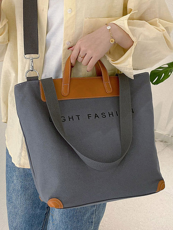 Casual Contrast Color Canvas Tote Bag