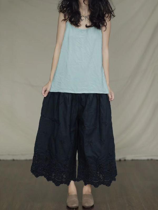 Vintage Linen Hollow Wide Leg Pants