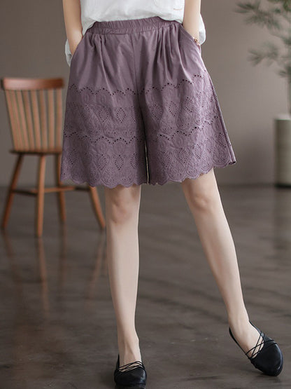 Vintage Artistic Retro Hollow Embroidered Shorts