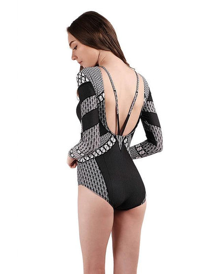 Sexy Dull Long Sleeves Hollow One Piece Swimwear