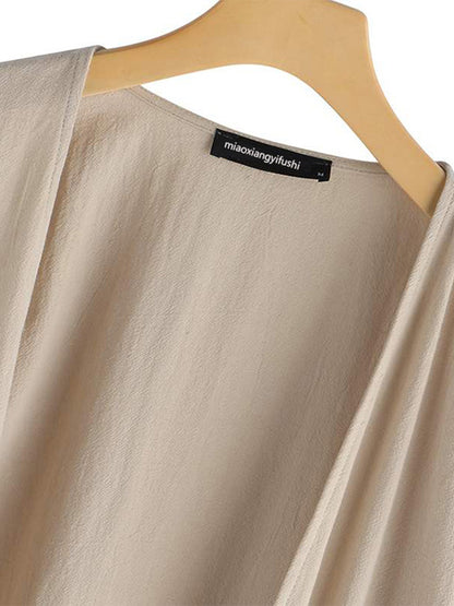 Simple Ramie Cotton Solid Color Long Sleeves Long Outerwear