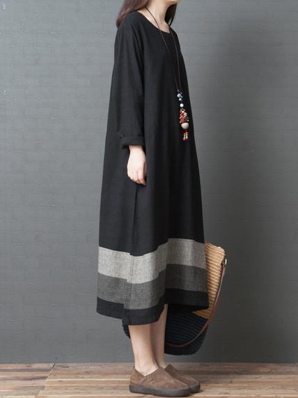 Ramie Cotton Loose Plus Size Midi Dresses