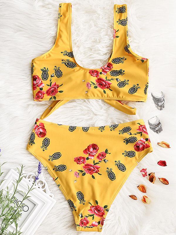 Knotting High Waist Printed Bikinis Swimwear