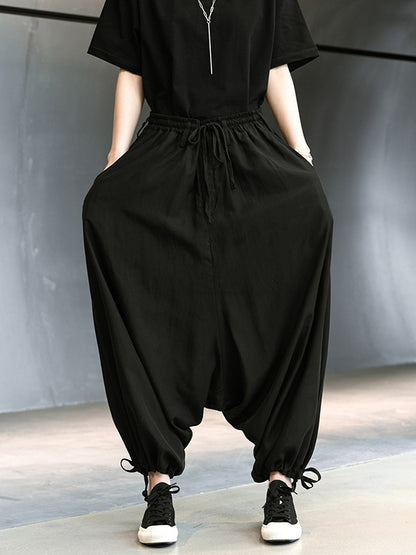 Original Loose Black Elastics Drawstring Tie Low Crotch Knickerbockers