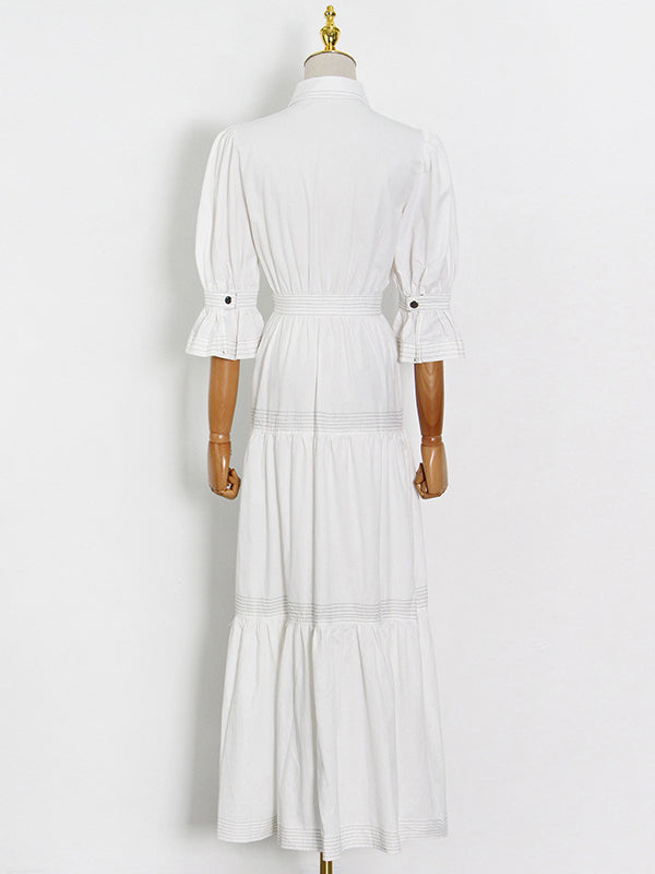 Original Lapel Split-Joint Buttoned Bishop Sleeve Maxi Dress