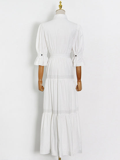 Original Lapel Split-Joint Buttoned Bishop Sleeve Maxi Dress