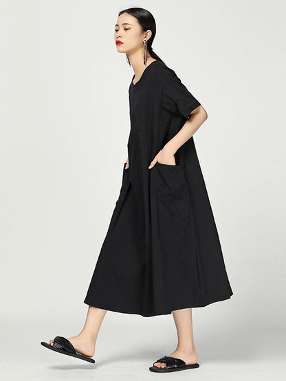 Simple Solid Split-joint Round-neck Dress
