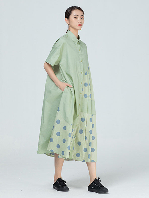 Original Polka-Dot Irregularity Split-Joint Shirt Dress
