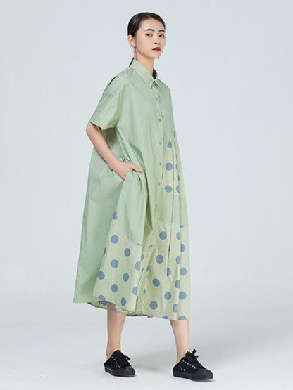 Original Polka-Dot Irregularity Split-Joint Shirt Dress