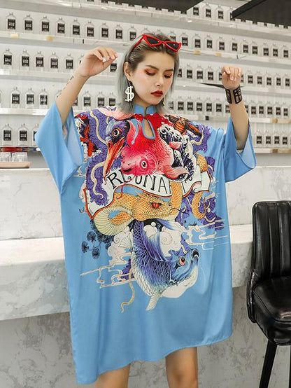 Vintage Loose Droplet-like Collar Printed Mini Dress