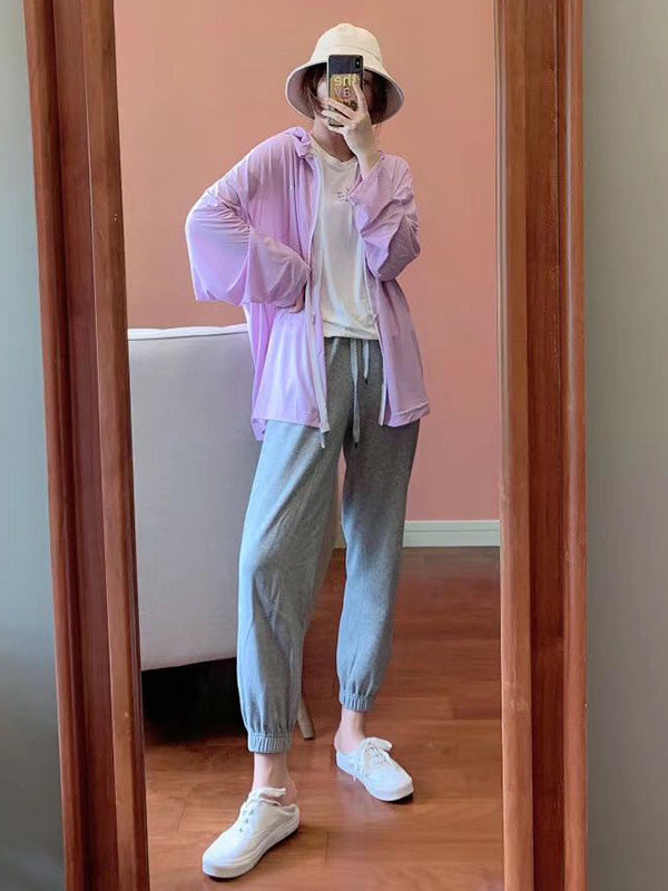 Leisure Solid Color Zipper Hooded Sun-Protection Outerwear