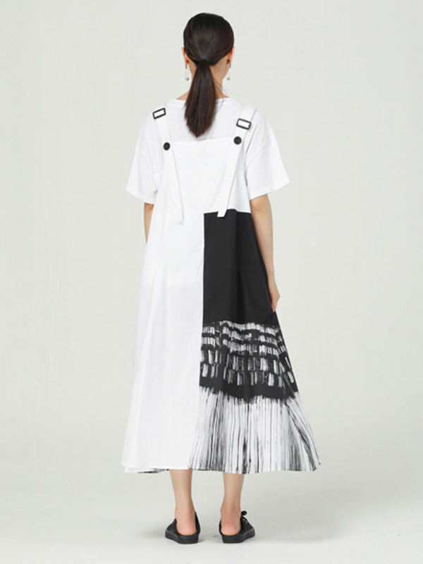 Stylish Irregular Graffiti Printed Split-Joint Strap Dress