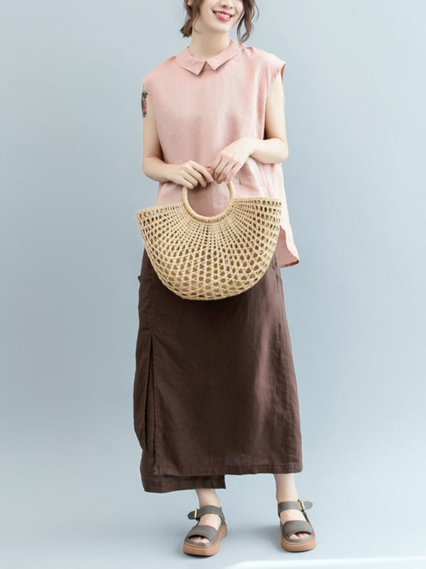 Simple Solid Color Lapel Cap Sleeve Vest Top