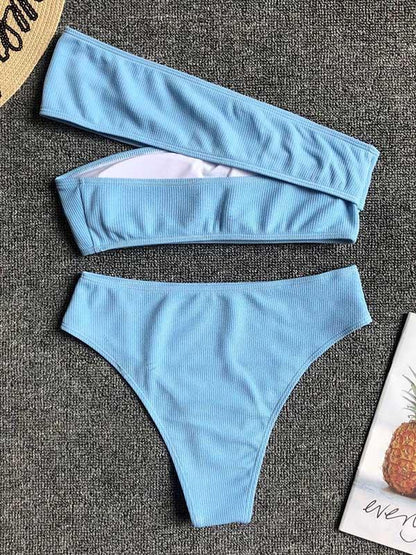 Cropped Solid One Shoulder Empire Bikinis Swimwear