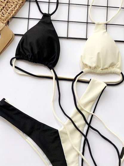 Leopard Stitching Halter Bikini Swimsuit