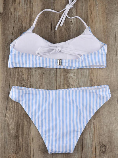 Striped Bandeau Lace Up Bikinis Swimwear