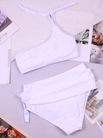 Single Shoulder Plain Bikinis Swimwear