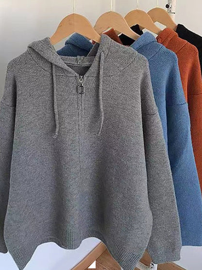 Fashion Solid Knitted Long Sleeves Hooded Outerwear